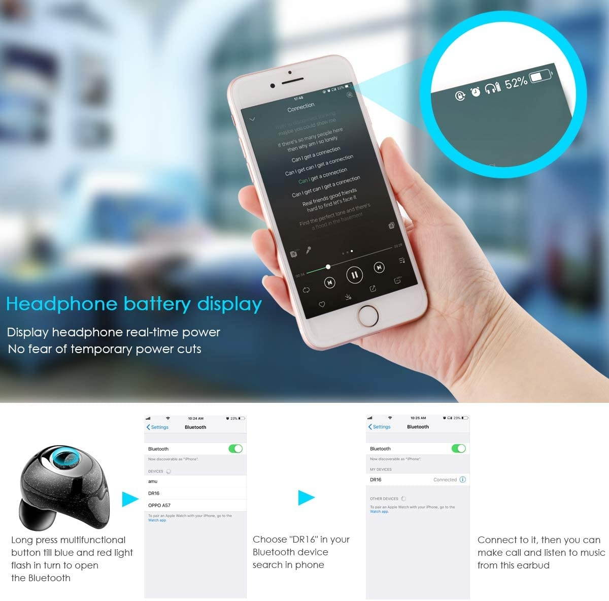 True Wireless Earbuds Bluetooth 5.0 Headphones, Sports in-Ear Twins HD Stereo Mini Headset Built-in Mic Extra Bass IPX7 Waterproof Noise Cancelling Earphones with Charging Case