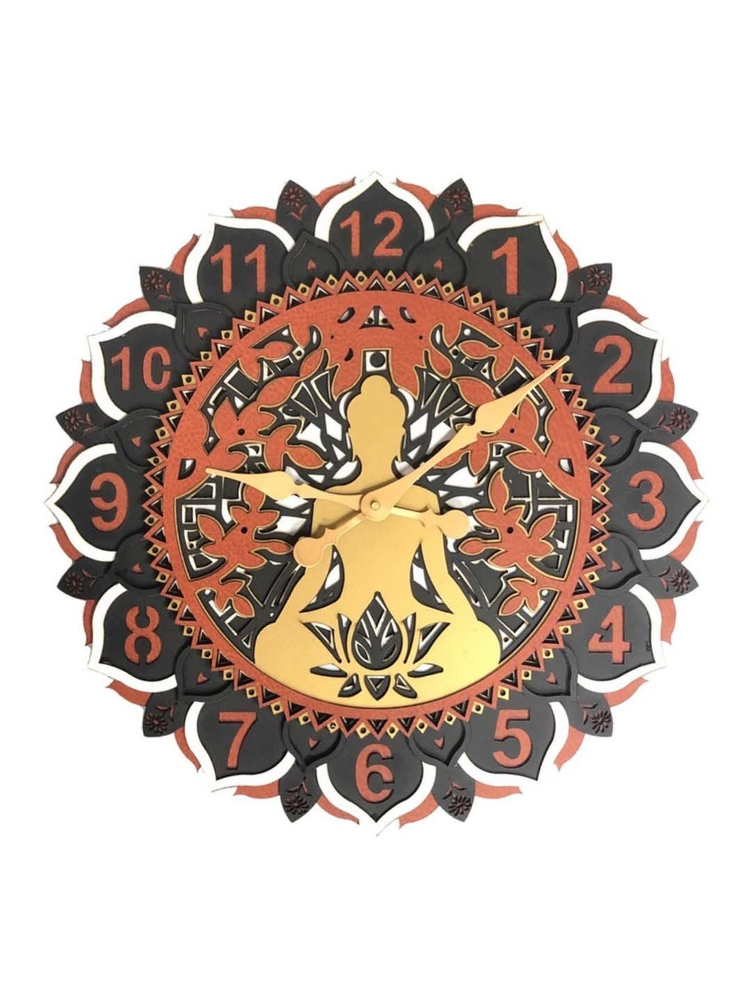 CHRONIKLE Brown Mdf Style Round Buddha Dial Analog English Numbers 3D Wall Clock