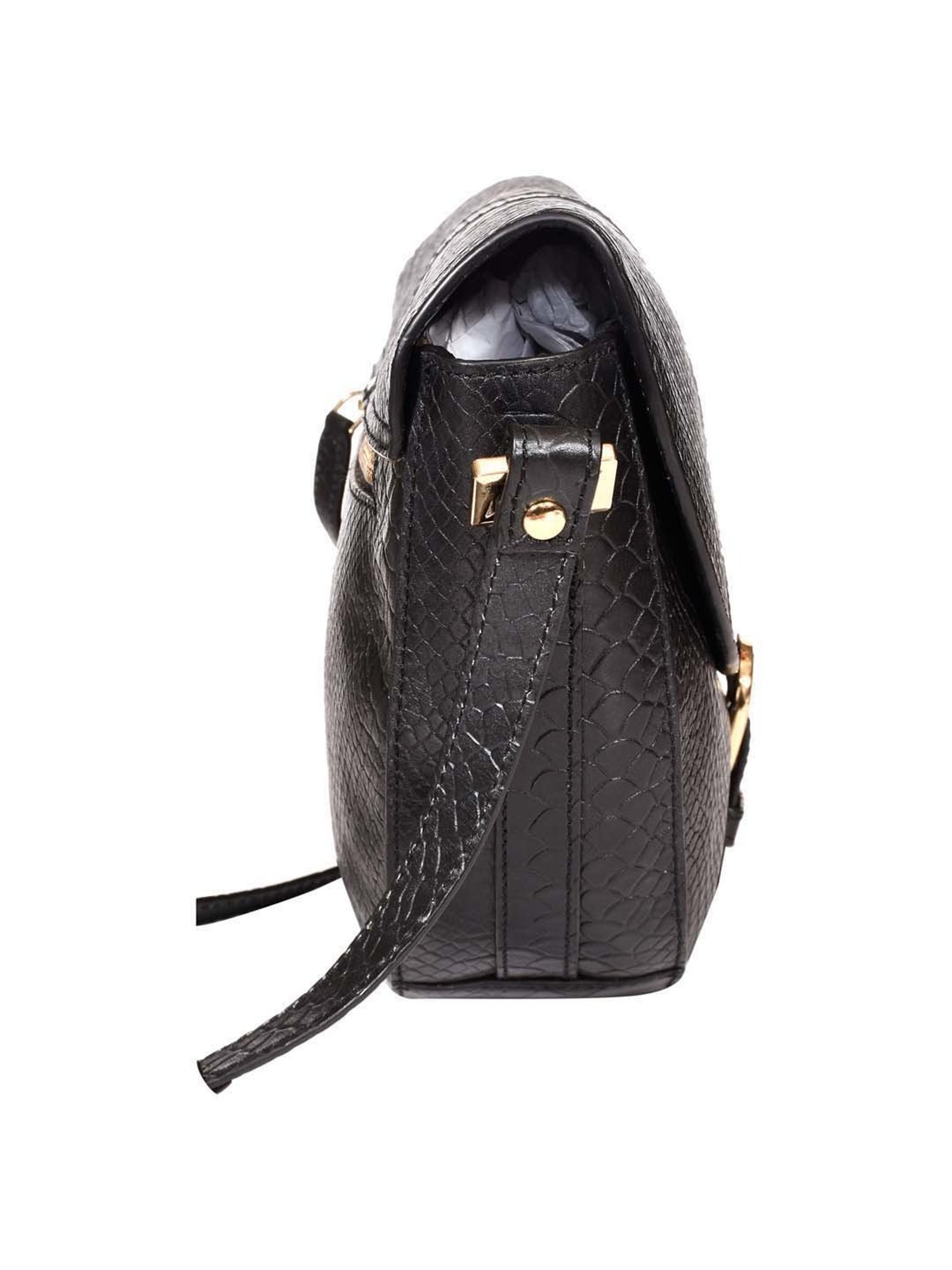 SASSORA Black Textured Medium Sling Handbag