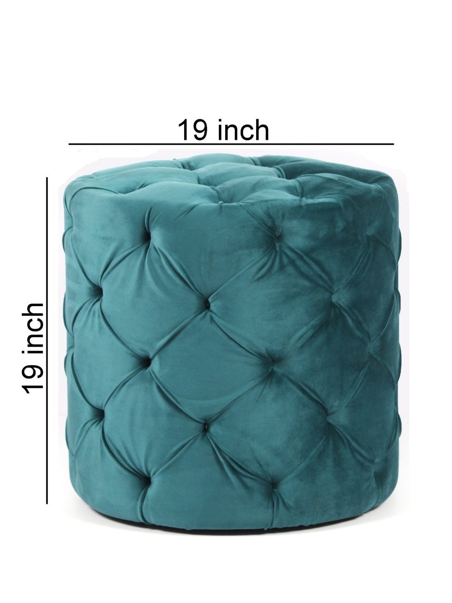 Ikiriya Dallas Solid Blue Wood Ottoman Turquoise Sea Velvet Finish