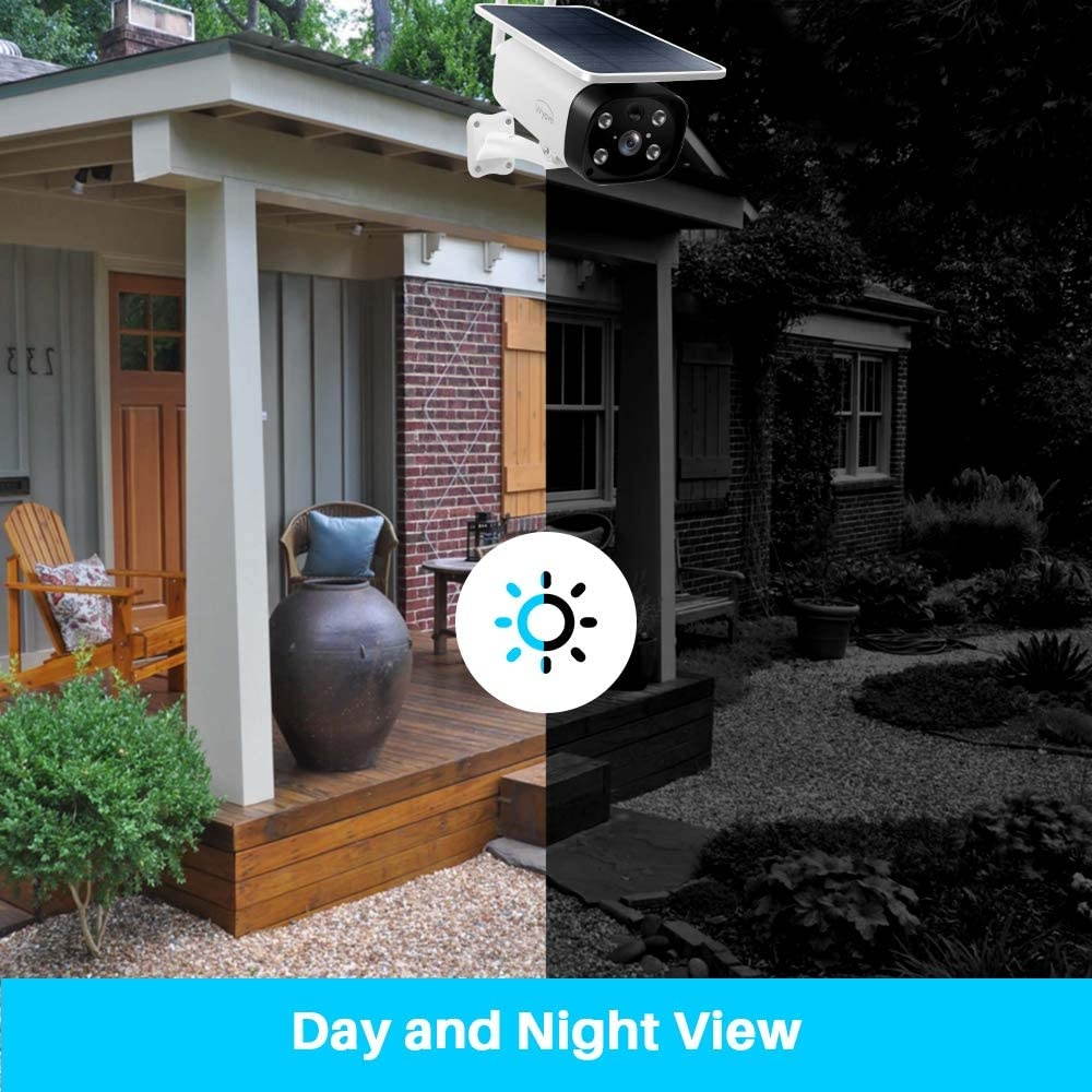 Wyave Outdoor Solar-Powered Security Camera,No Wire,No Charging,Free 32GB SD Card,Free 30-Day Cloud Storage,Support 2 Spotlights,PIR Motion Detection,2 Megapixel HD Video