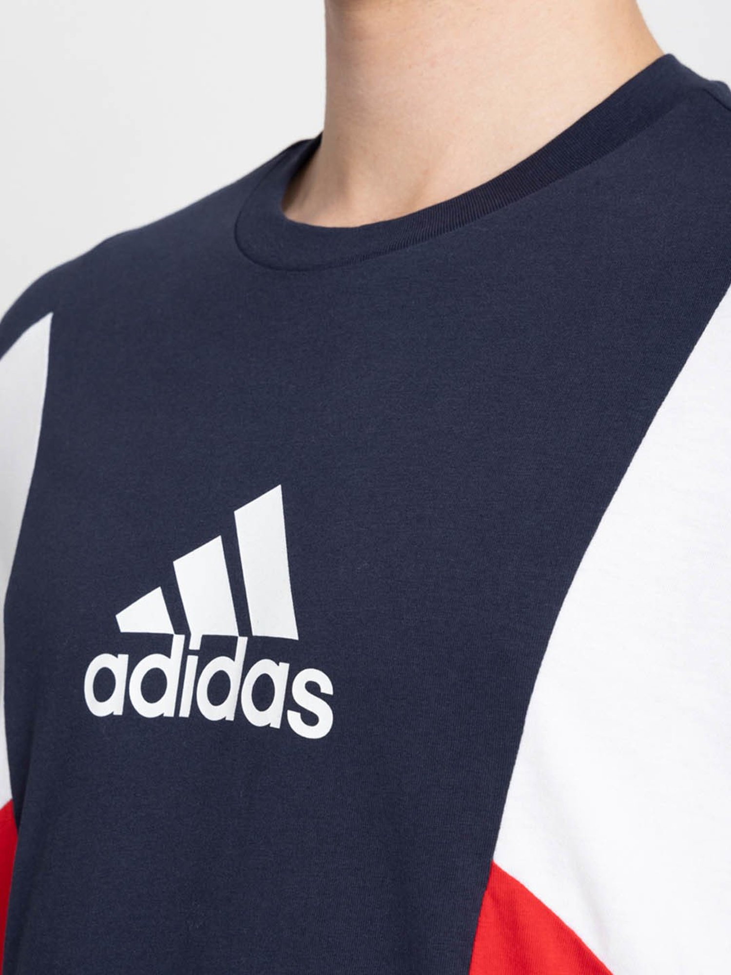 Adidas Black Cotton Regular Fit Colour Block Sports T-Shirt