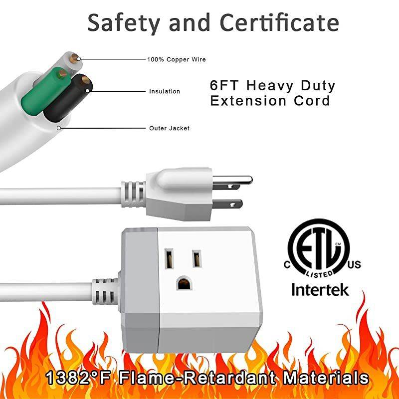 Power Strip,  Extension Cord with 3 USB Ports(Smart 3.0A Total) and 3-Outlet Extender, 5 Feet Cord, Compact Size for Cruise Ship, Home, Office,Dorm Essentials, ETL Listed