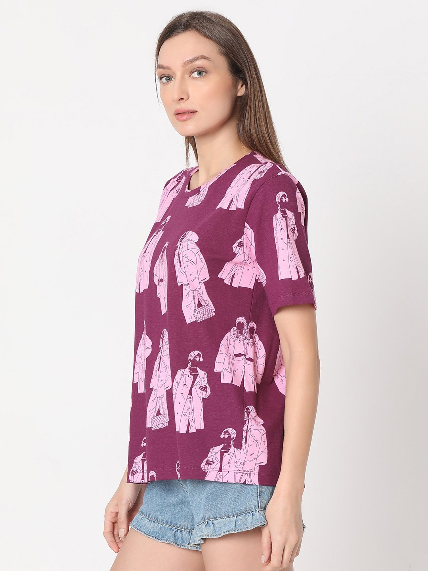 Vero Moda Purple Cotton Printed T-Shirt