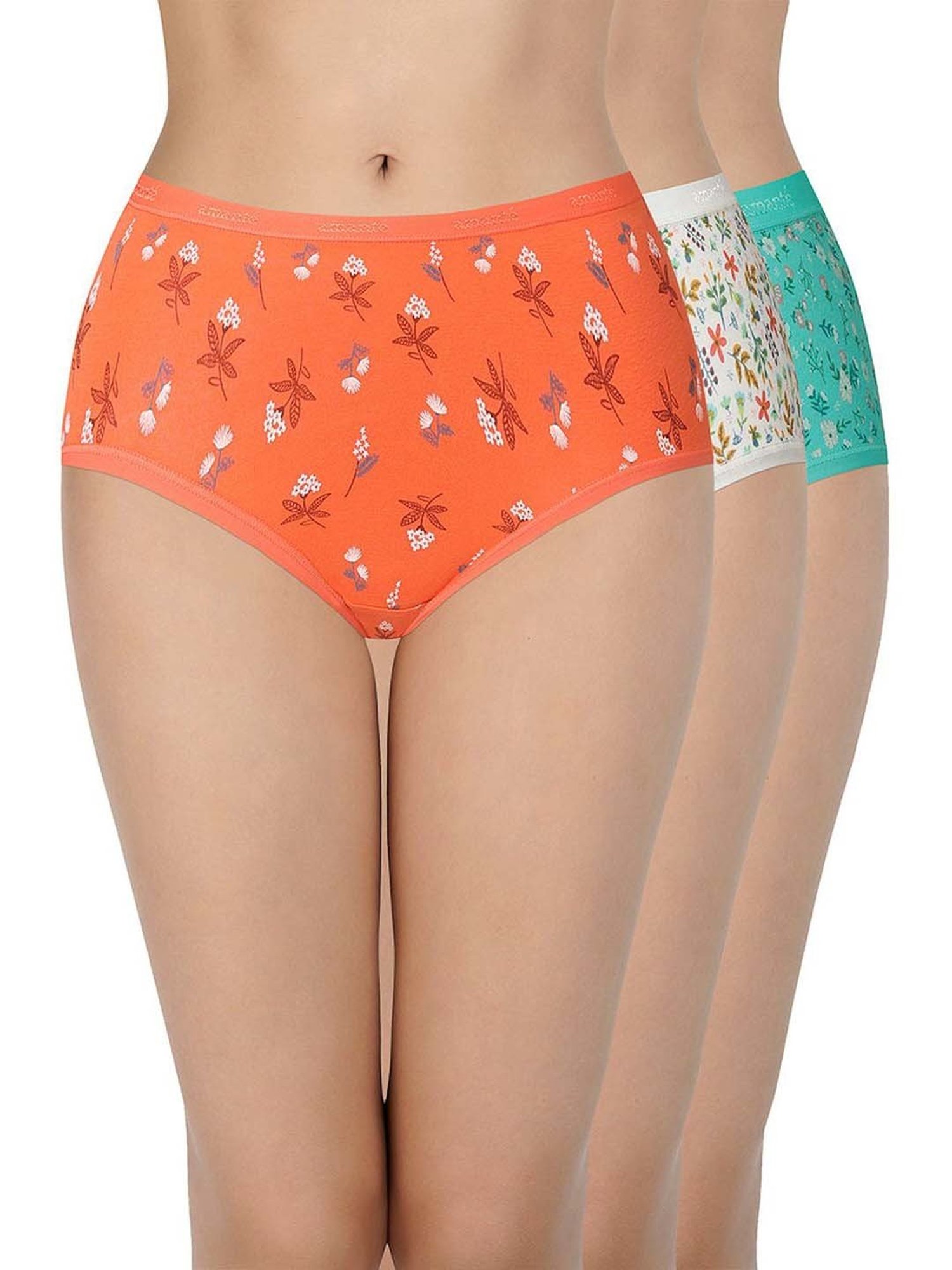 Amante Orange & White Cotton Printed Hipster Panties - Pack Of 3