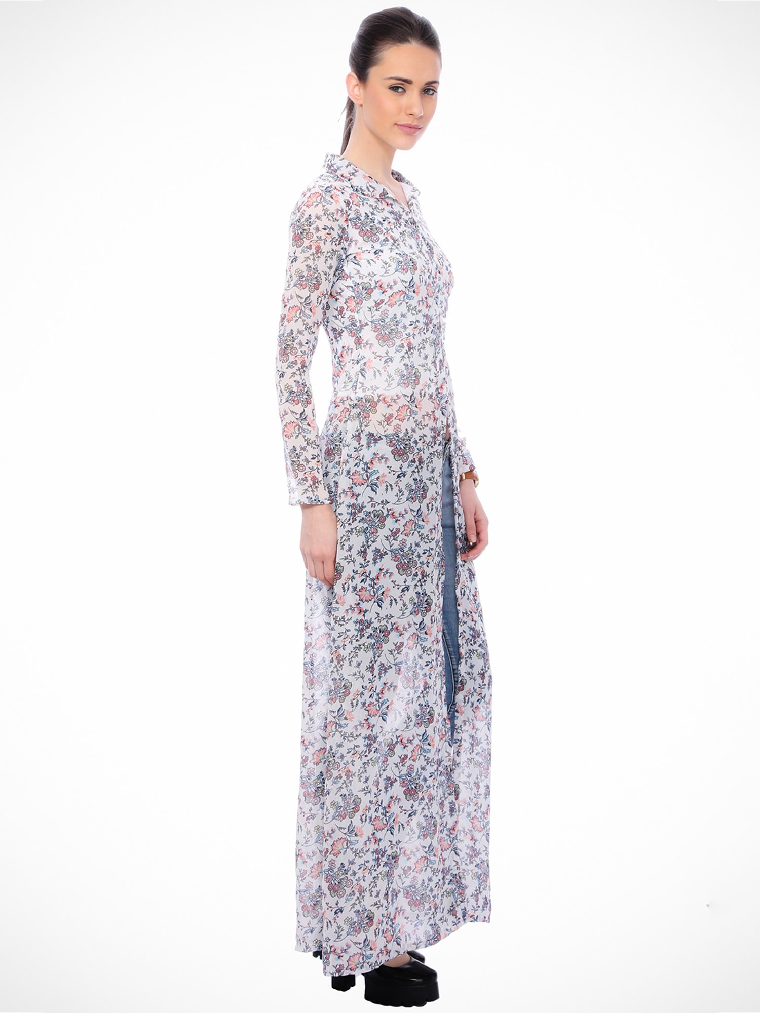 Scorpius White Floral Print Long Top