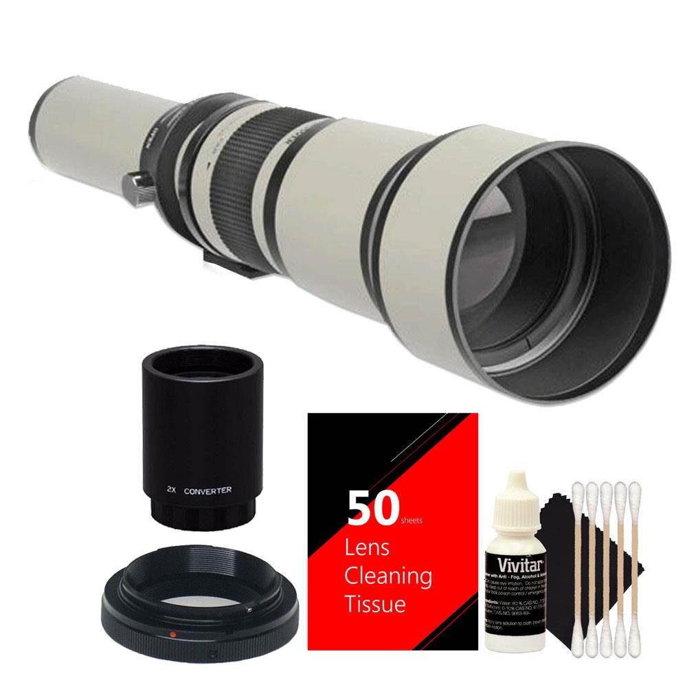 Bower 650-1300mm f/8-16 Telephoto Lens for Nikon D700 D610 D500 + 2X Converter + Cleaning Kit