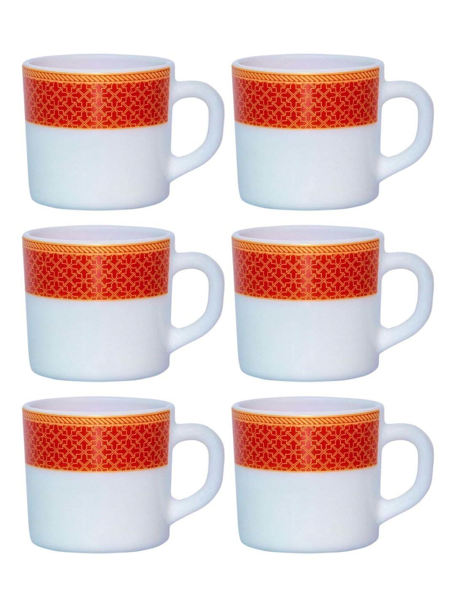 Cello White & Red Opalware Solitaire Tea Mug (0.1 L) - Set of 6