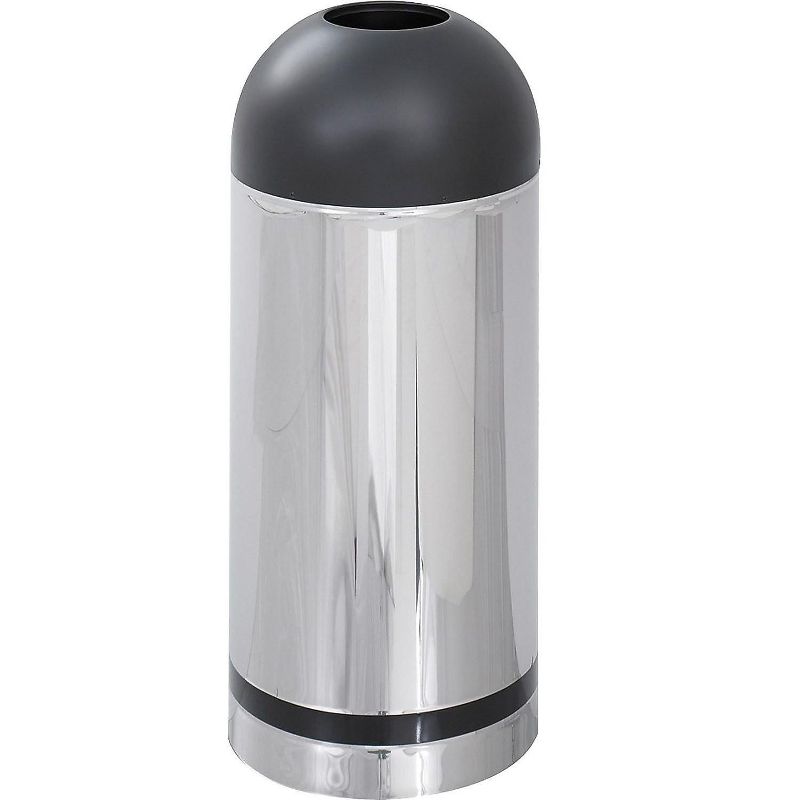 Safco Reflections Indoor Trash Can w/Lid Chrome/Black Steel 15 Gal. 9871