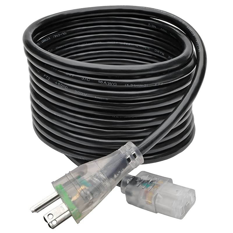 Hospital Medical Power Cord, 13A, 16AWG, 5-15P to C13, Clear, 15' (P006-015-HG13CL) , Black