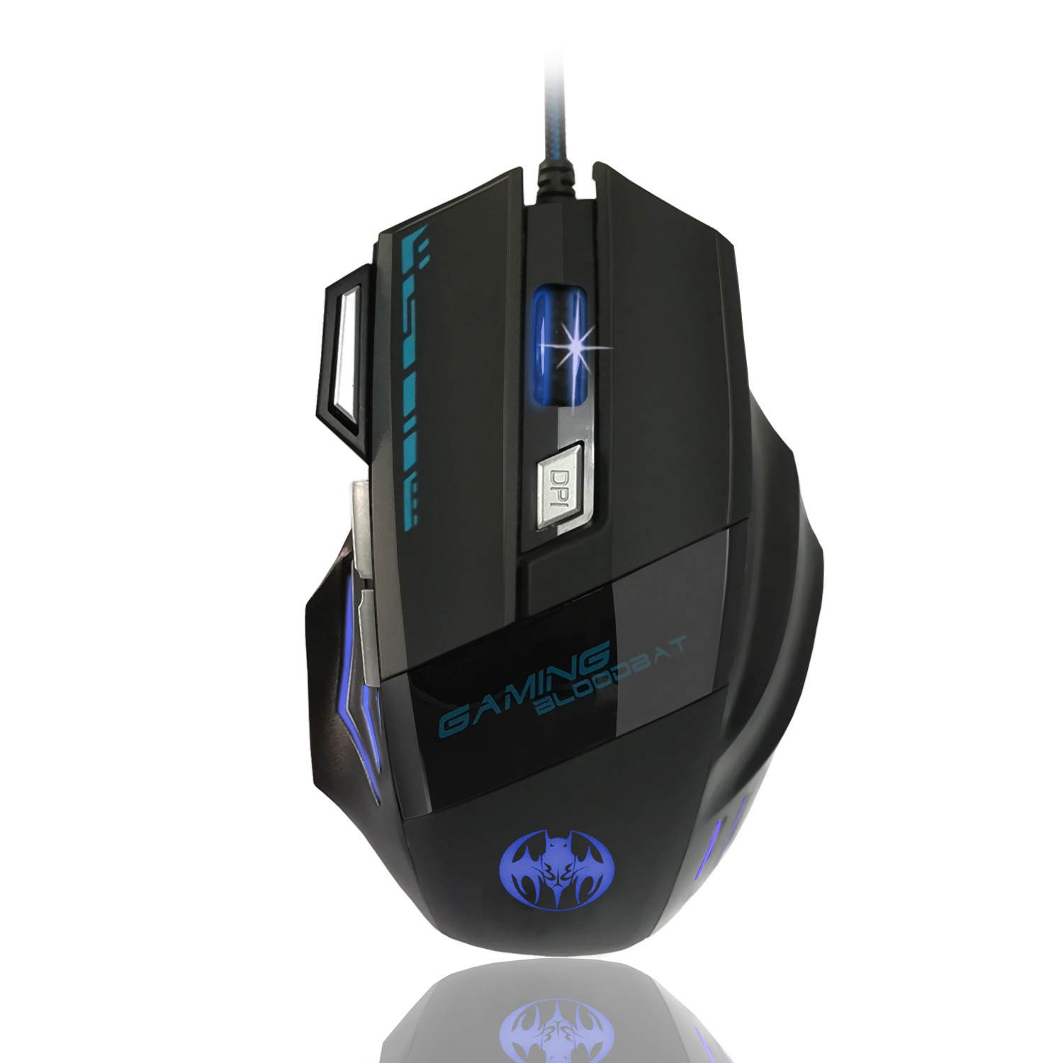 Stanstar Hidden Bat USB Wired Optical Gaming Mouse 7-Key Illuminated Breathing Light Firepower Button(Black Seven 6800DPI)