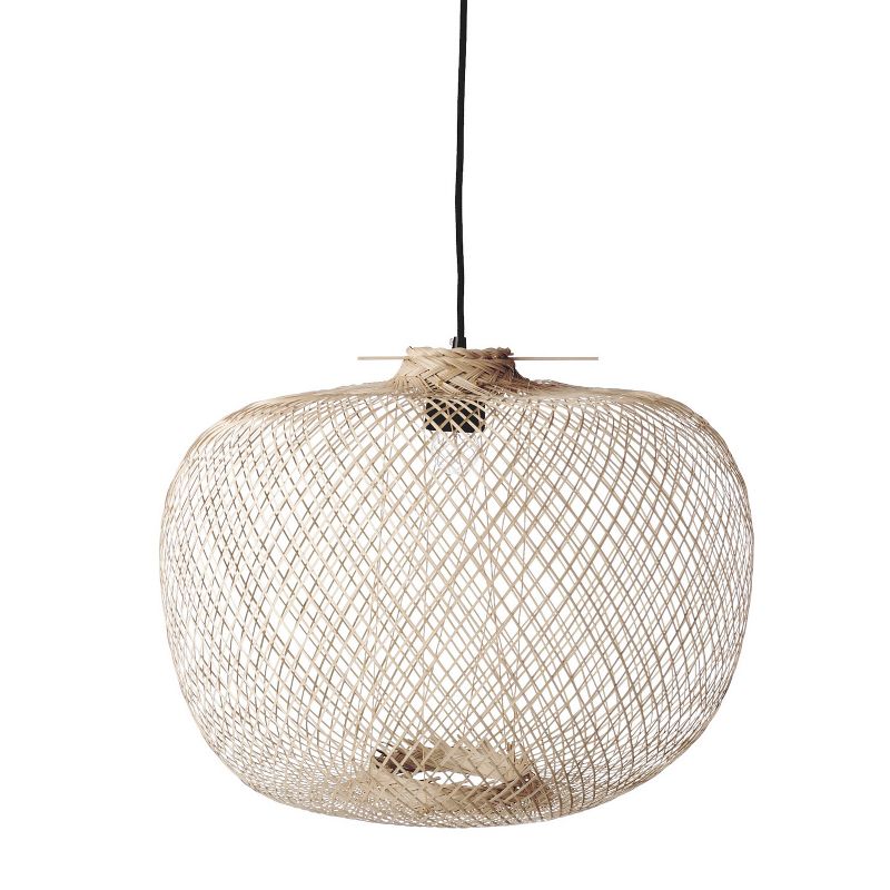 Round Handwoven Bamboo Pendant Light Brown - 3R Studios