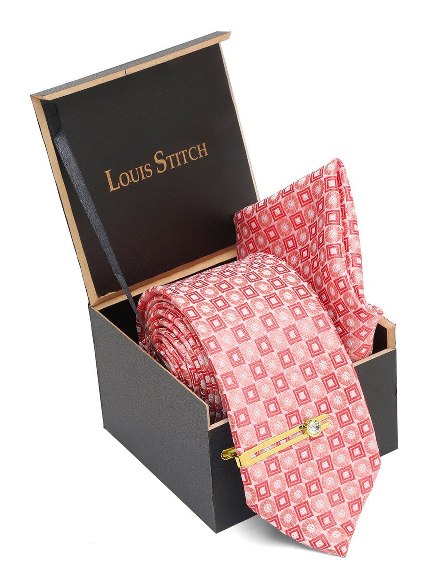 Louis Stitch Peach Printed Necktie Gift Set - Set of 3
