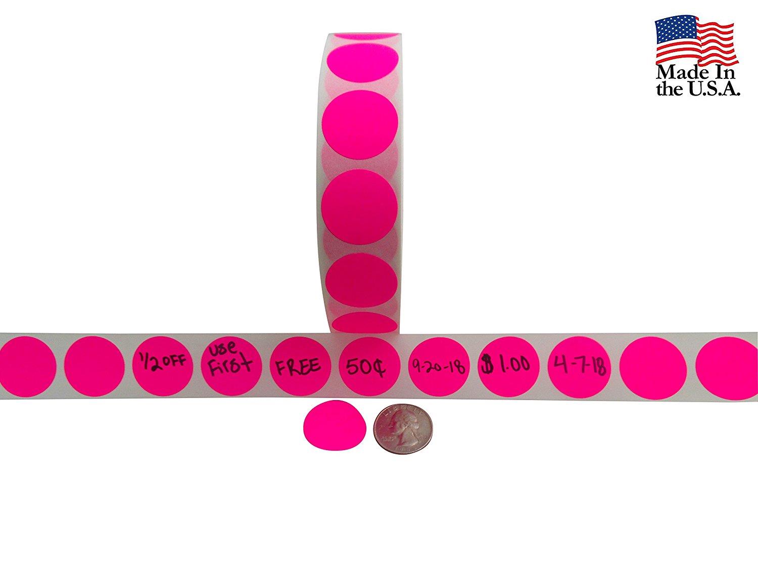 Color Coding Labels Super Bright Neon Pink Round Circle Dots For Organizing Inventory 1 Inch 500 Total Adhesive Stickers (Fluorescent Pink)