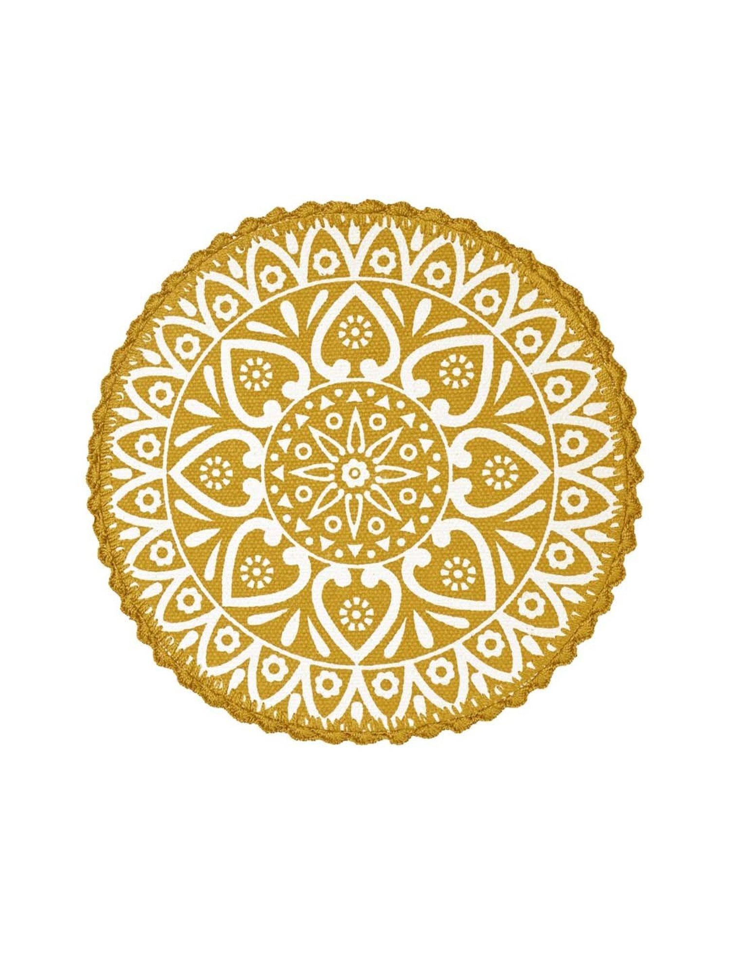 Saral Home Yellow Cotton Crochet Antiskid Printed Table Mat - Set of 2