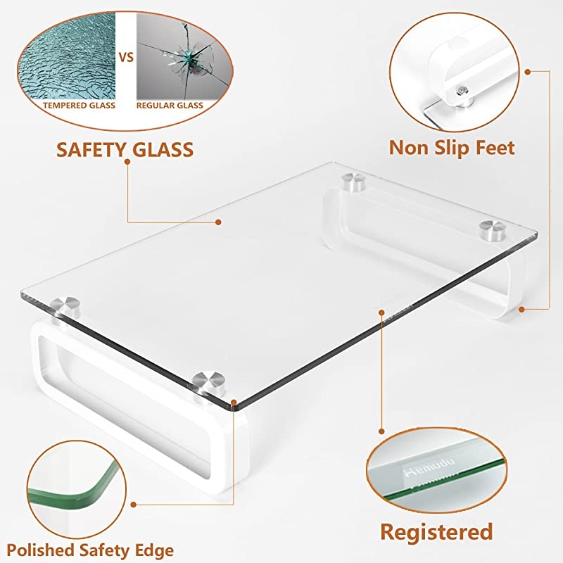 Pack Computer Monitor Stand Riser Multi Media Desktop Stand for Flat Screen LCD LED TV LaptopNotebookXbox One with Tempered Glass and Metal LegsHD0T01