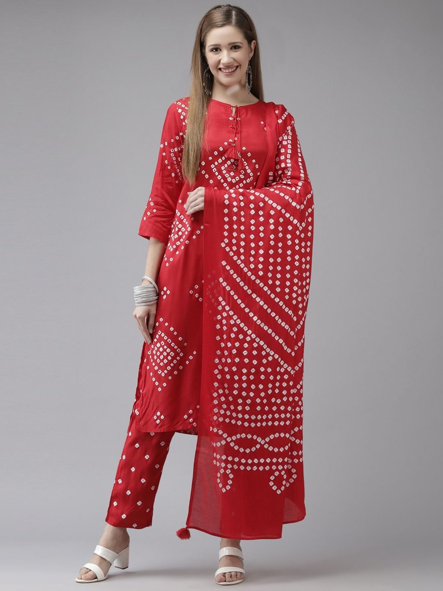 Ishin Red Printed Kurta Pant Set With Dupatta