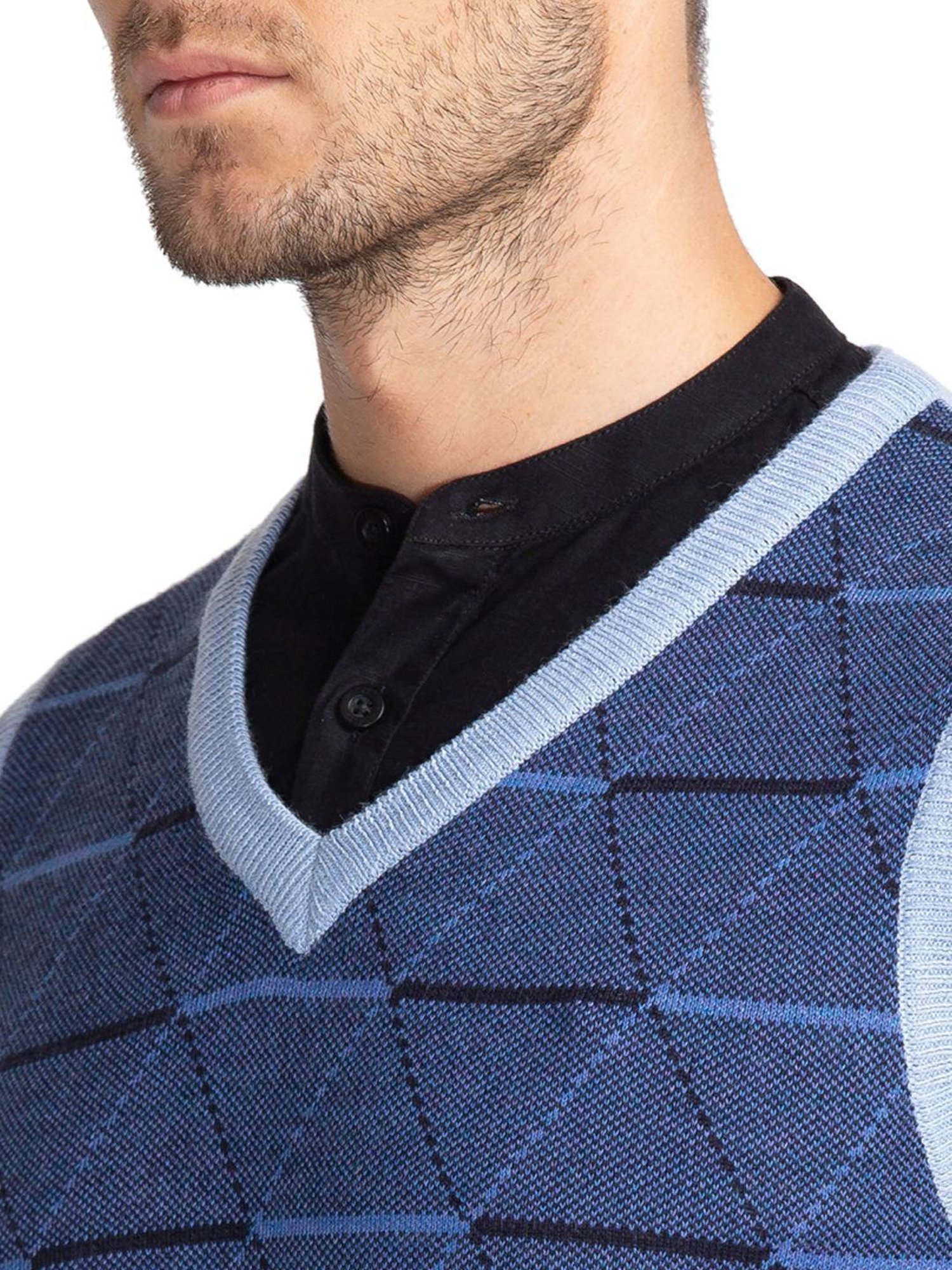 Parx Blue Regular Fit Argyle Sweaters