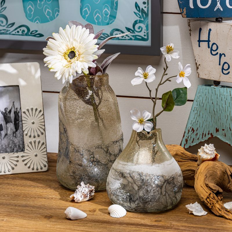 Lone Elm Studios Set of 2 Pinched Glass Vases (Large measures 9-inches tall, smaller measures 6-inches tall)