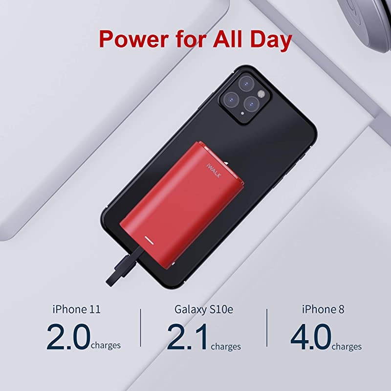 Portable Charger 9000mAh Ultra-Compact Power Bank with Built-in Cable, External Battery Pack Compatible with iPhone 12/12 Mini/12 Pro/SE 2020/11/11 Pro/11 Pro Max/XR/XS/X/8/8 Plus/7/7Plus/6/iPad