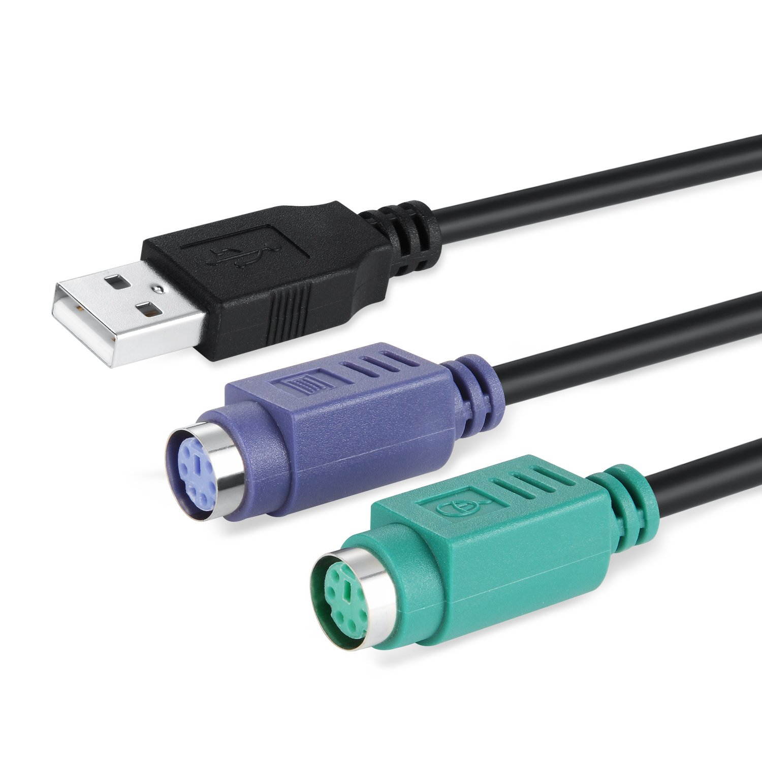 Perixx PERIPRO-401 PS2 USB Cable Cord Adapter for Keyboard and Mouse with PS/2 Interface, Built-in USB Controller and Support PS2 Port of KVM Switch, Black