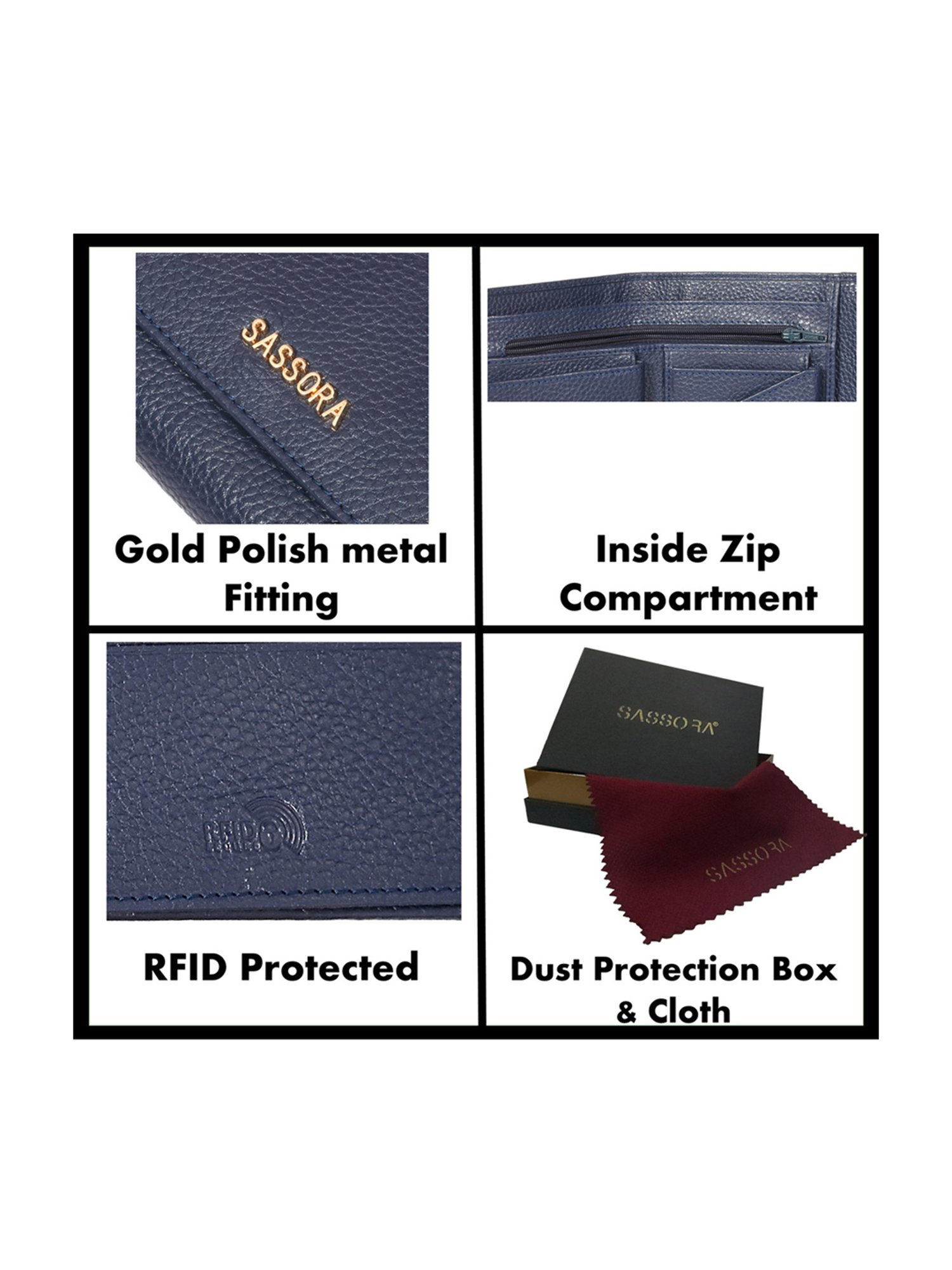 Sassora Lyla Navy Blue Large Leather Purse