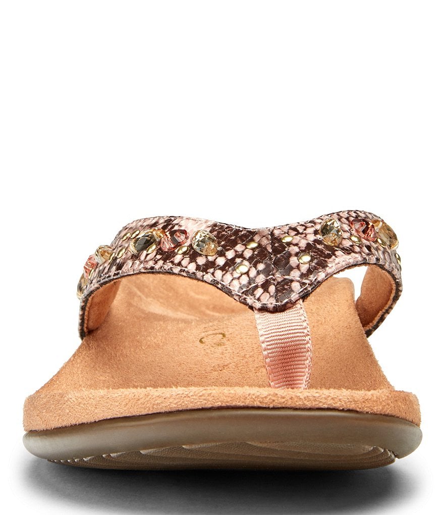 Vionic Lucia Snake Print Rhinestone Embellished Thong Sandals