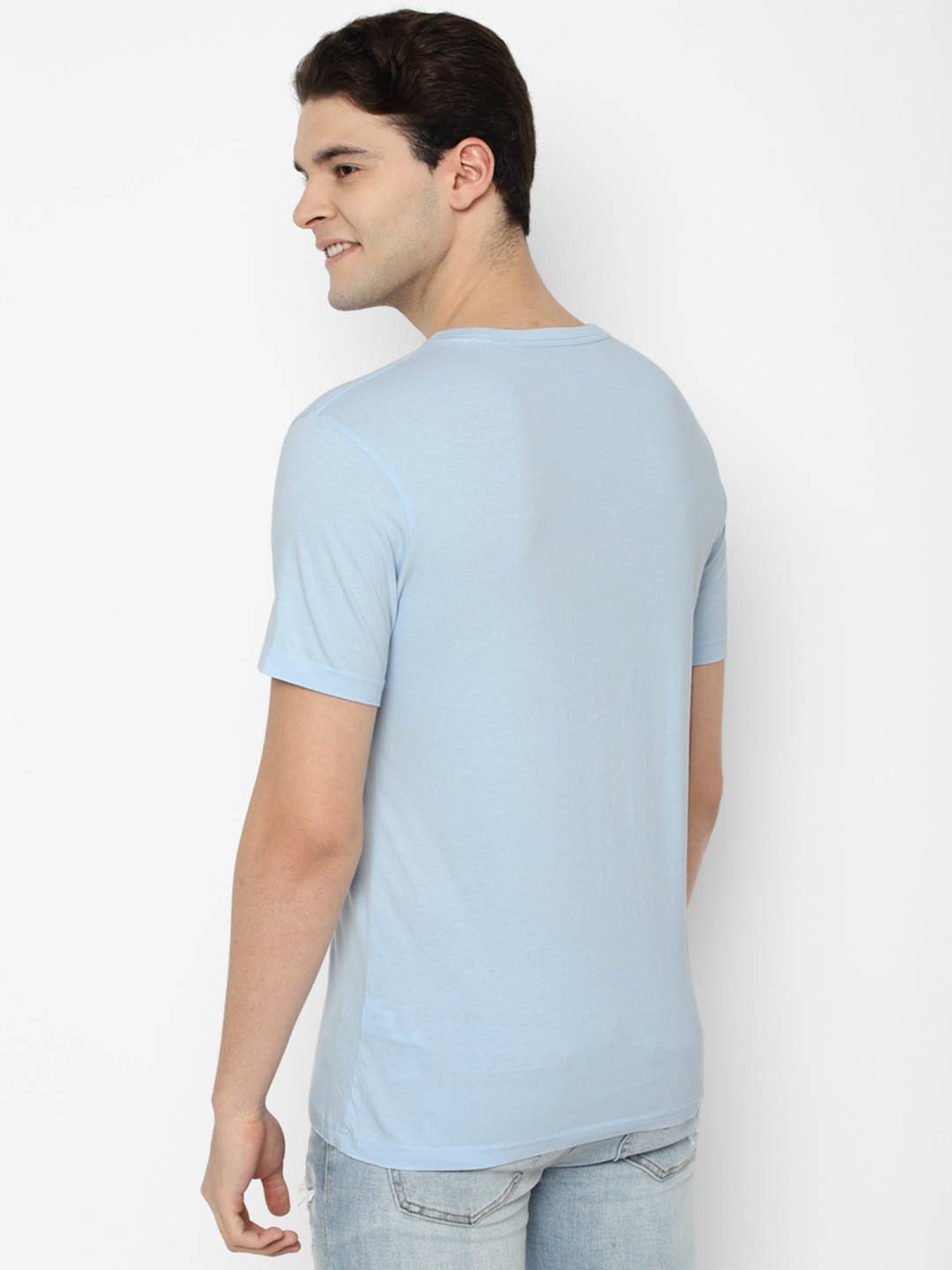 American Eagle Outfitters Light Blue Cotton Regular Fit Printed T-Shirt