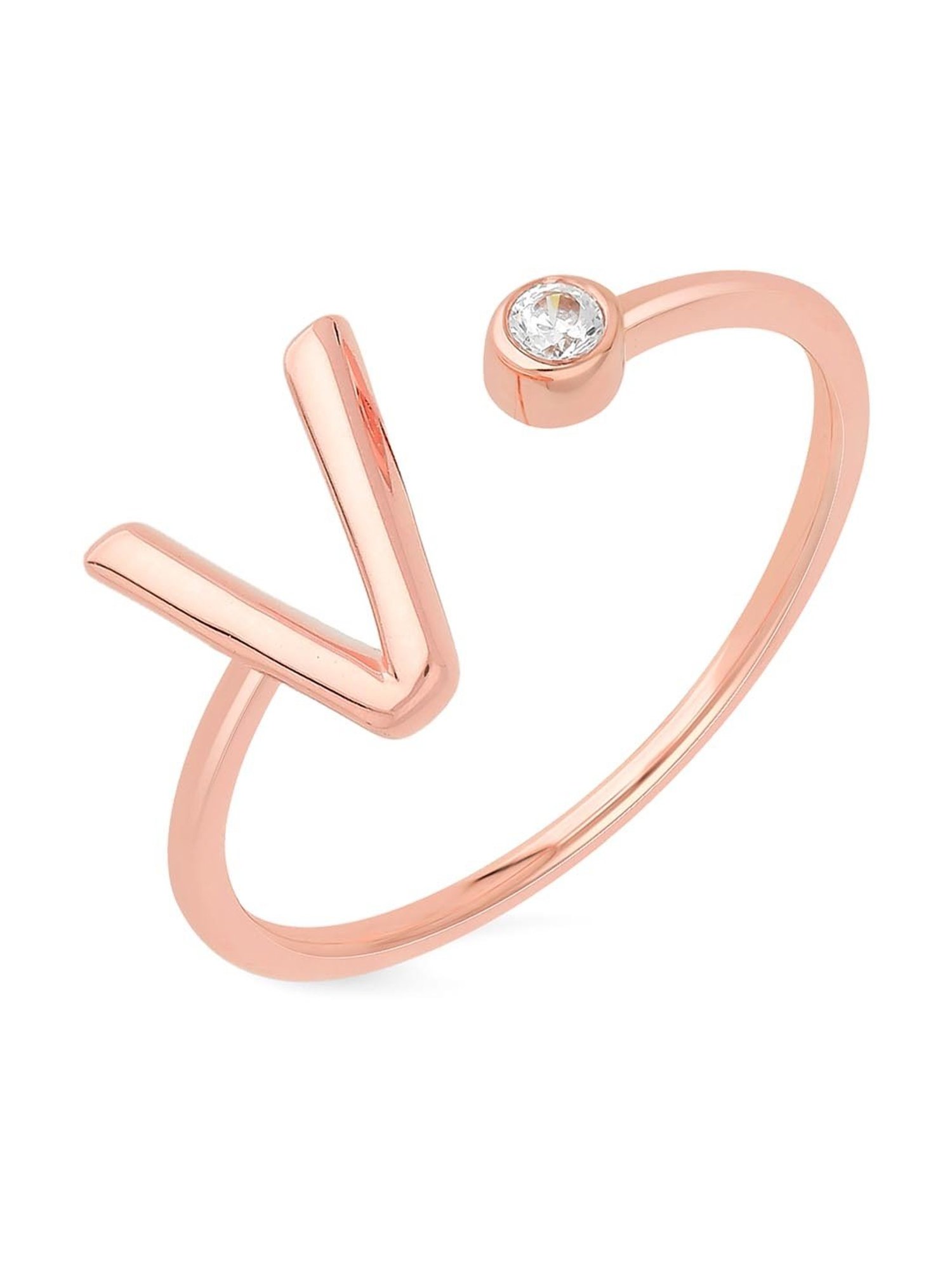 Malabar Gold and Diamonds 14k Gold Alphabet V Ring for Women