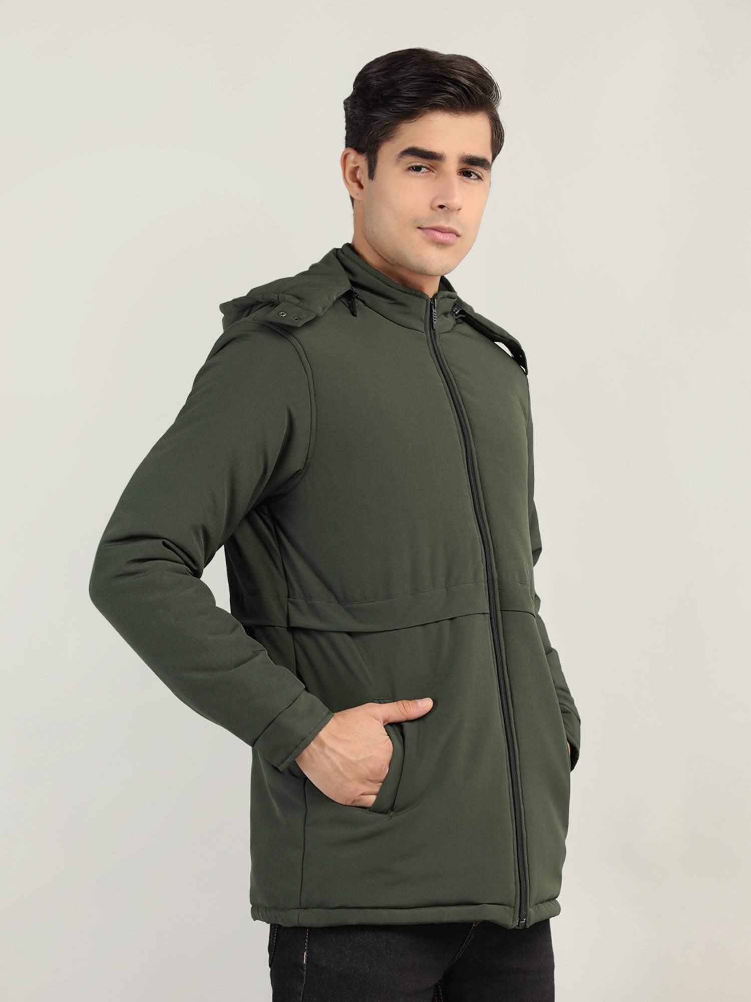 Chkokko Green Regular Fit Hooded Quilted Jacket