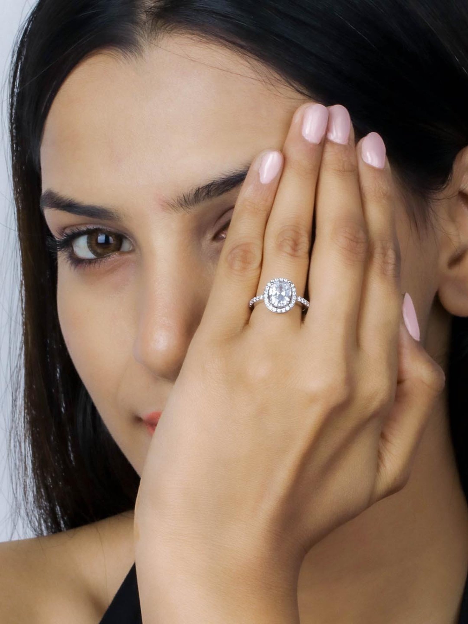 925 Silver 1 Carat American Diamond Classic Halo Engagement Ring for Women & Girls