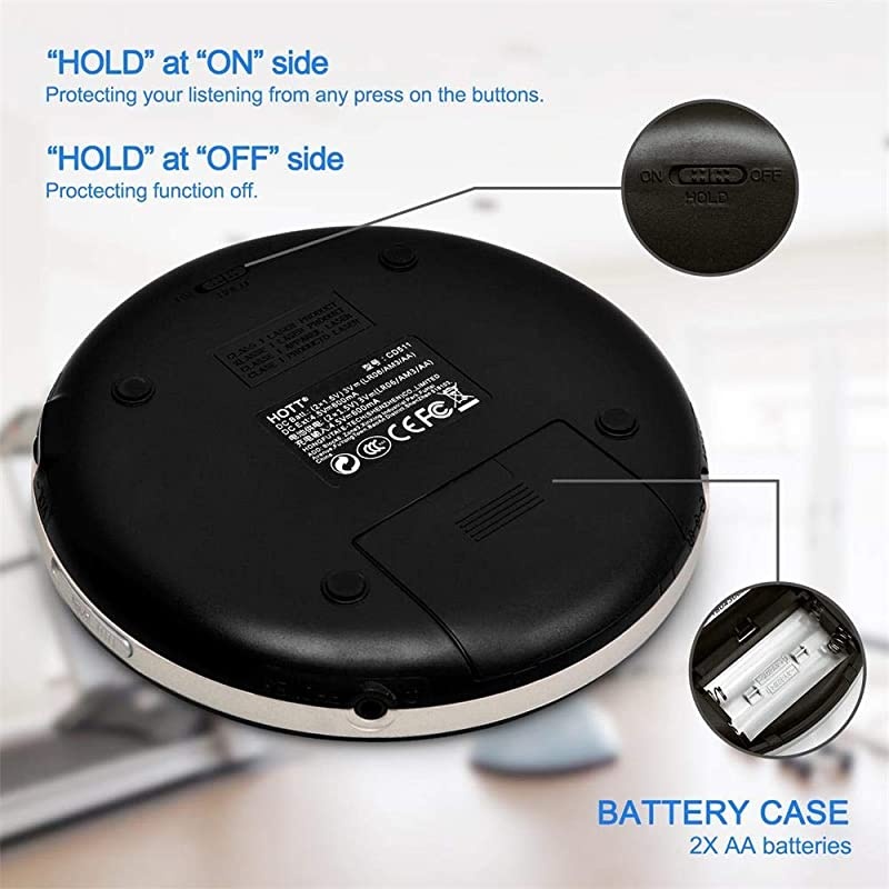 Portable CD Player HOTT Walkman CD Player LCD Display Anti-Skip Protection Shockproof Function Only Support 5 Formats CD CD-R CD-RW MP3 CD-DA WMA Audio Files Silver