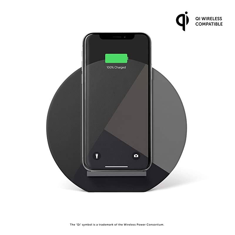 Dock Marquetry Wireless Charger&ndash;Genuine Italian Leather High Speed [Qi Certified] 10W Versatile Fast Wireless Charging Stand with iPhone 11/11Pro/11Pro Max(Slate)