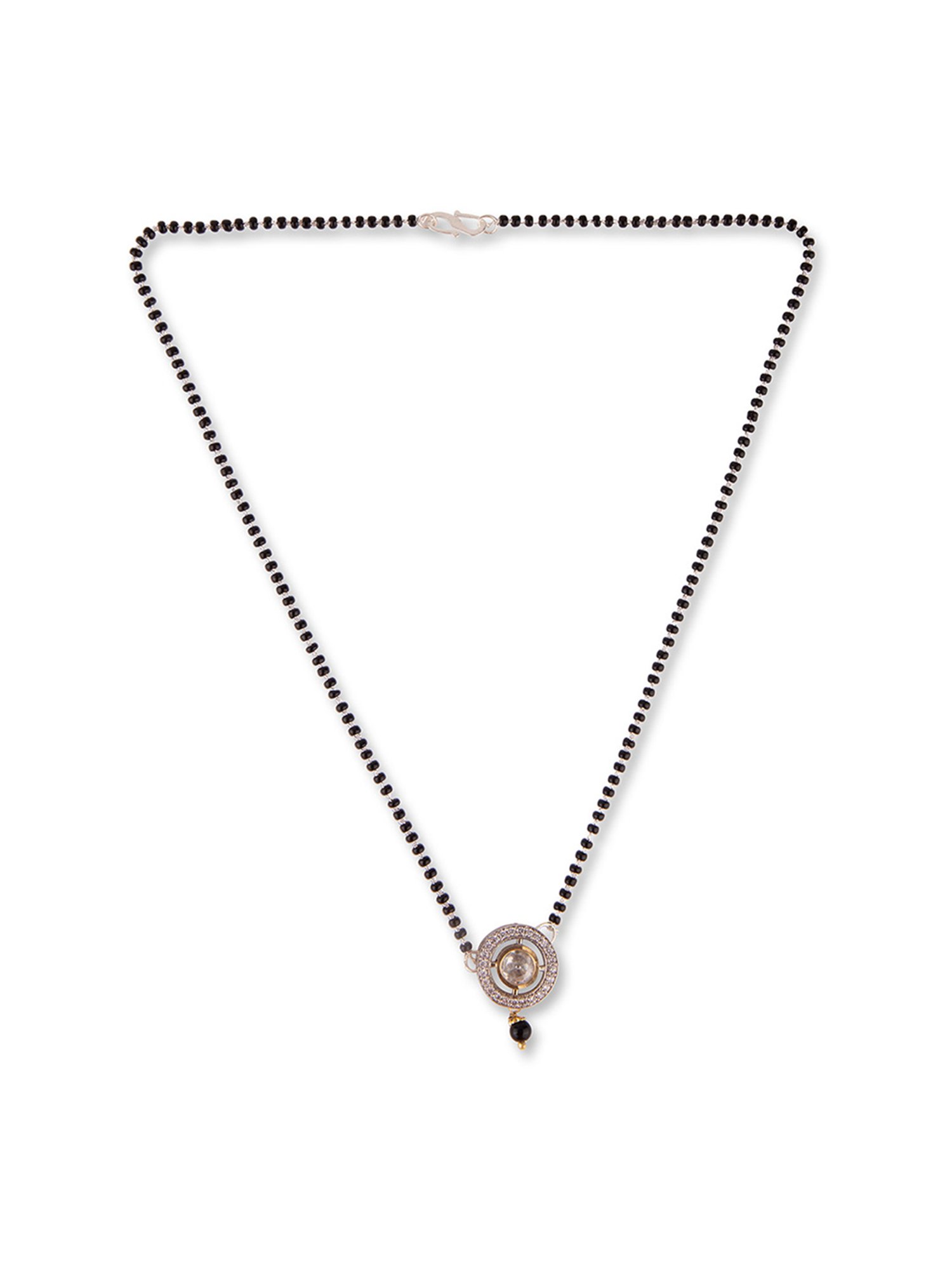 Priyaasi Silver-Plated AD Black Beads Kundan Mangalsutra