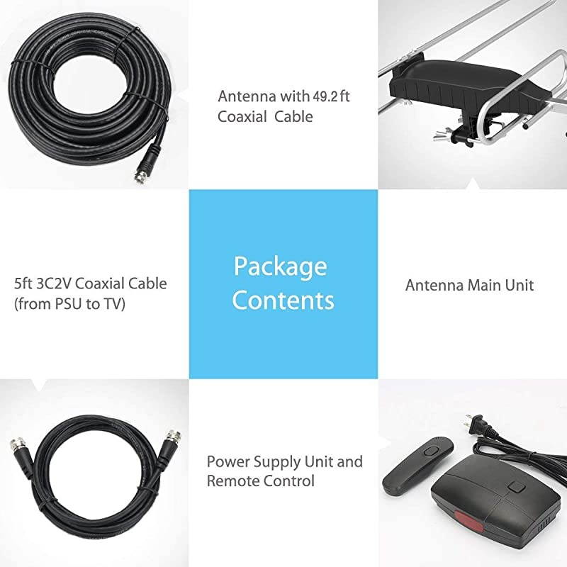 Rotating TV Antenna with 360 Degree Directional Receiving Signal 85150 Miles Range Enhanced Outdoor TV Antenna with Remote Control and 492ft Coaxial Cable