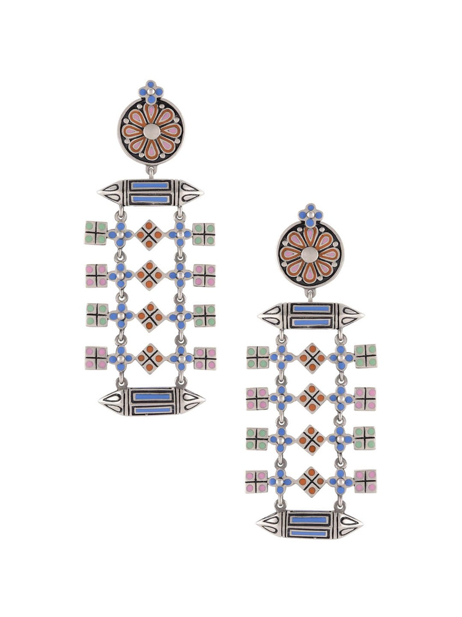 Tribe Amrapali Multi Taveez Chandrika Square Dangler Earrings