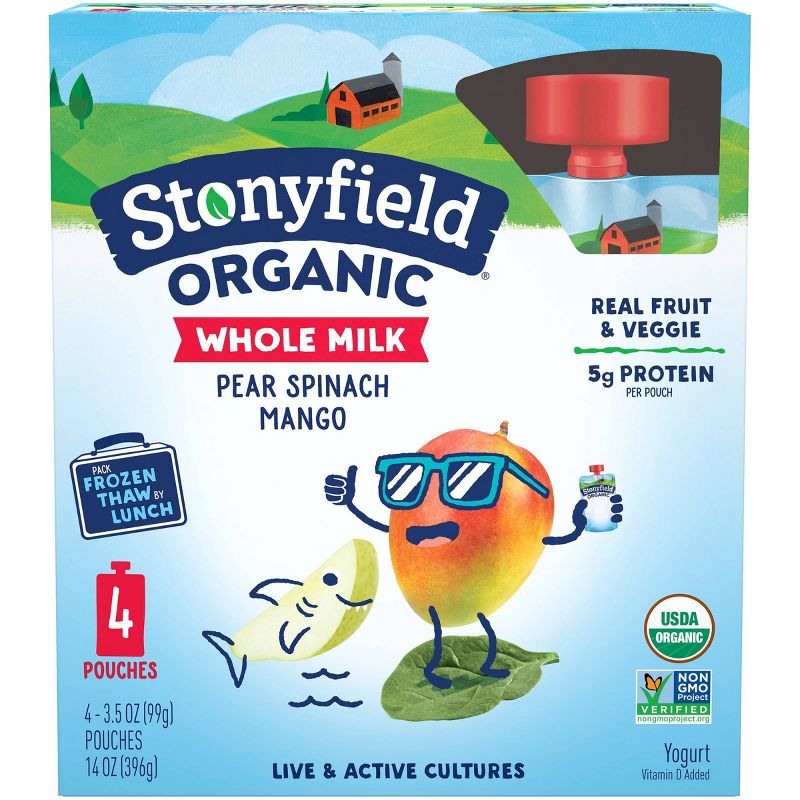 Stonyfield Organic Whole Milk Pear Spinach Mango Kids' Yogurt Pouches - 4pk/3.5oz