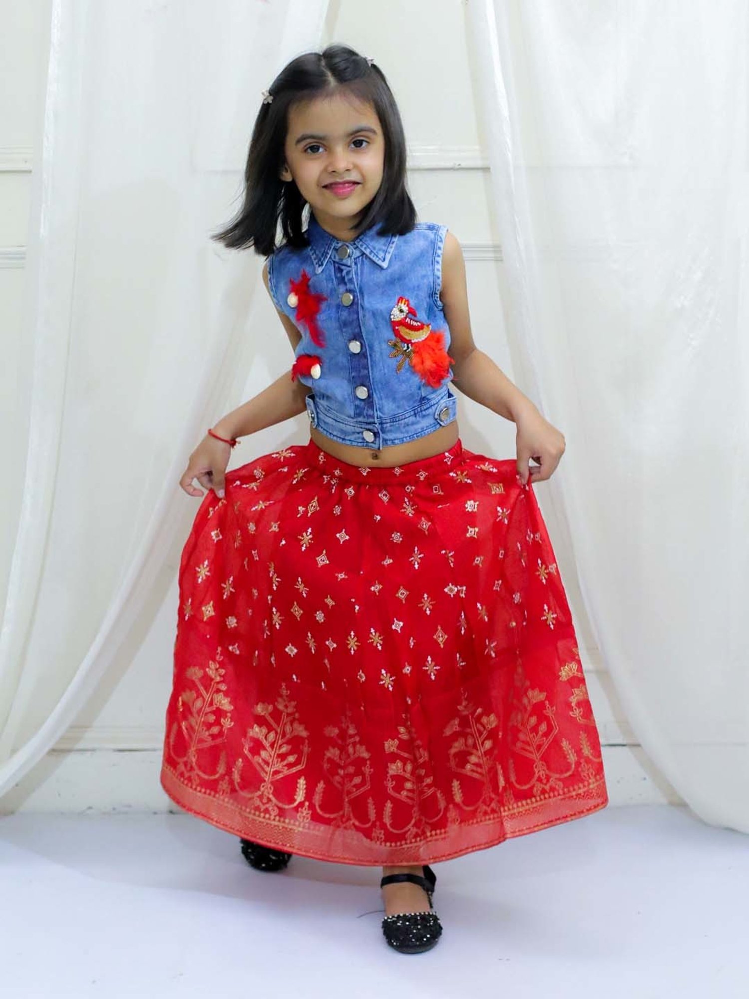 TWISHA Kids Blue & Red Applique Top Set