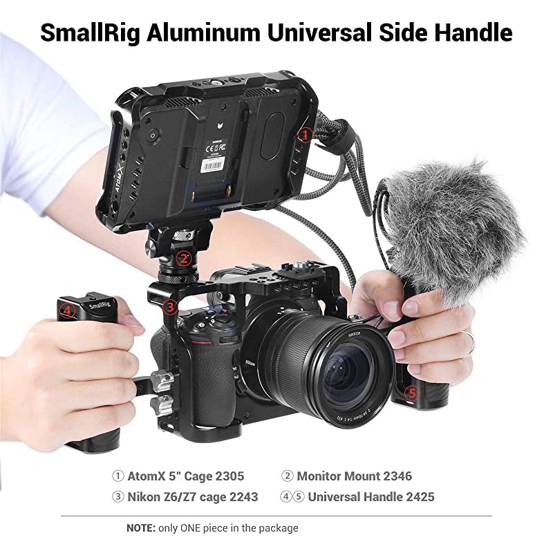 Universal Aluminum Side Handle Grip for DSLR Camera Cage with Cold Shoe Mount Builtin Wrench 14 Threaded Holes HSS2425