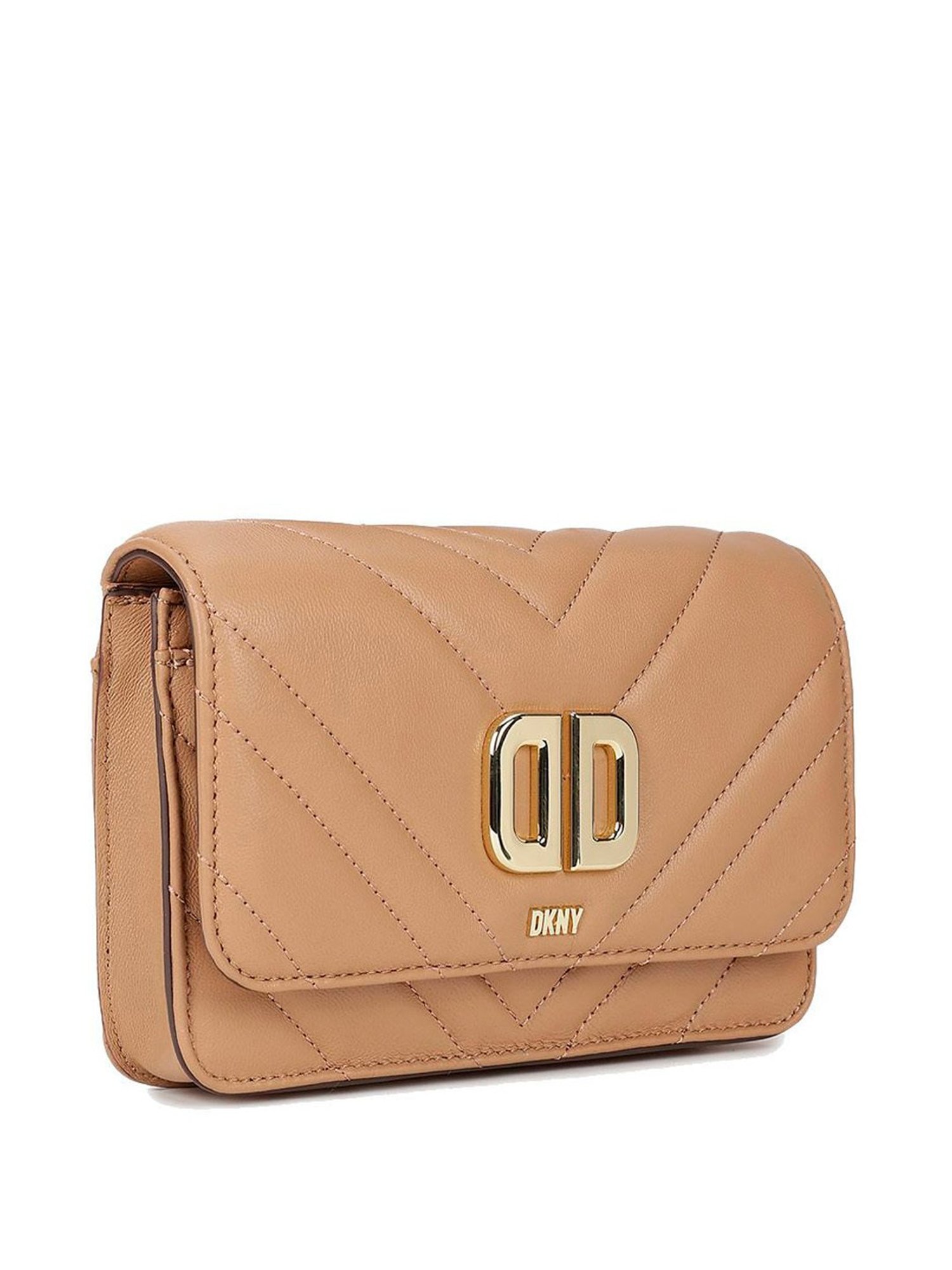 Dkny Neutral Leather Quilted Sling Handbag