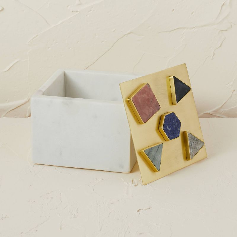 5" x 5" Metal/Marble Box with Gemstones Natural/White - Opalhouse™ designed with Jungalow™