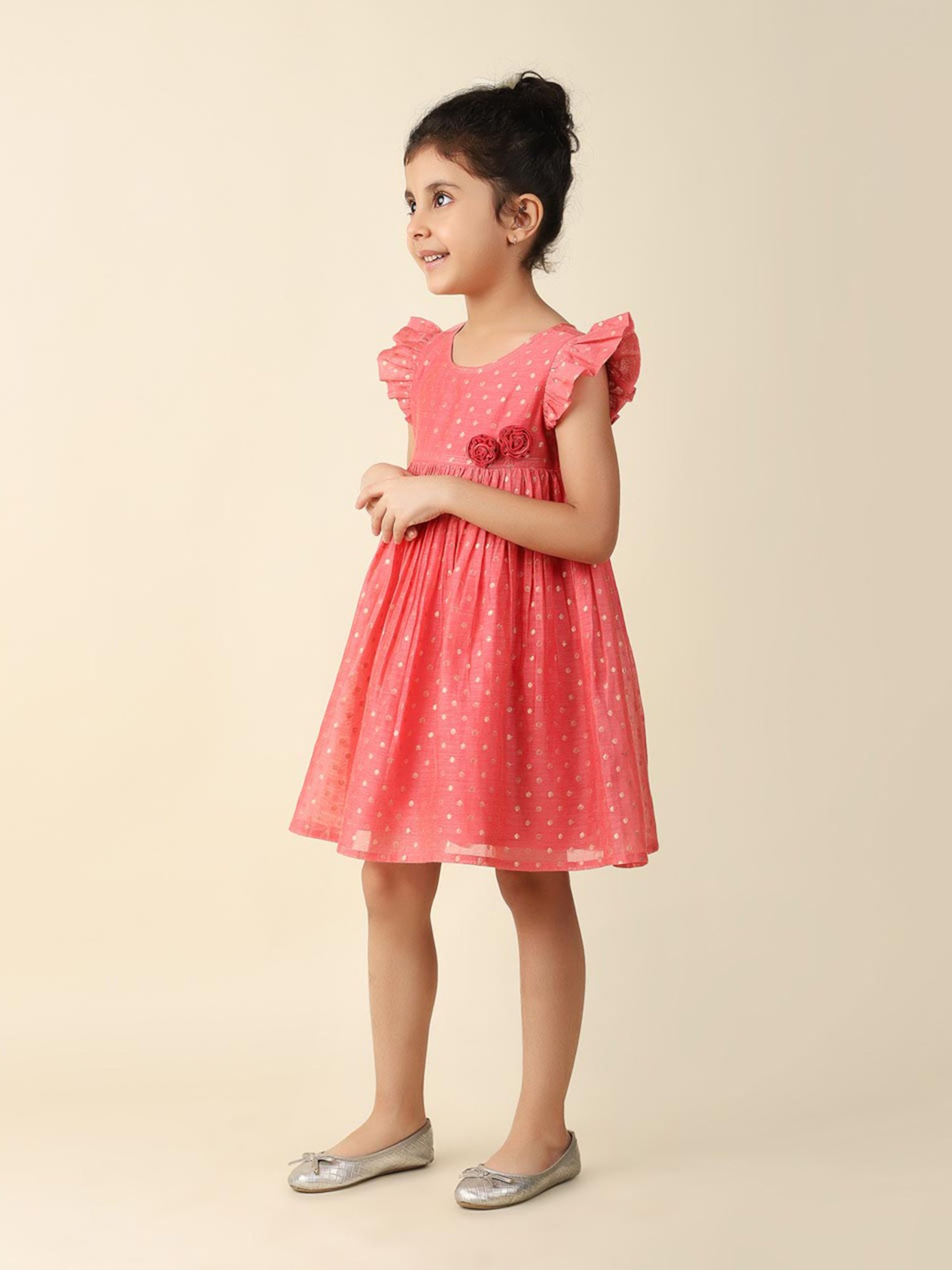 Fabindia Kids Coral Self Design Dress