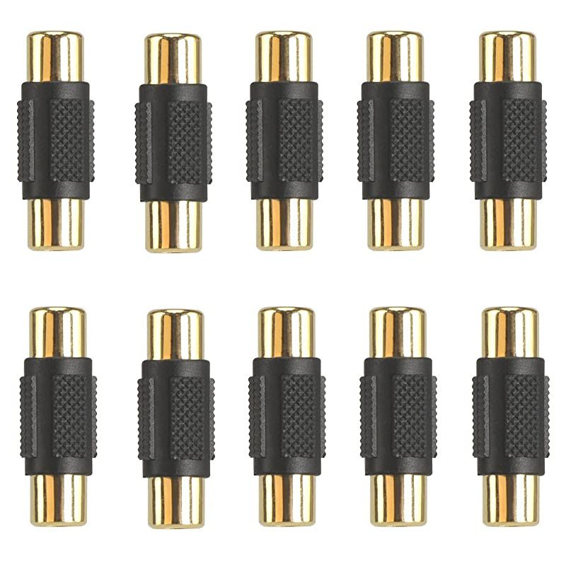 10 Pack RCA Female to RCA Female Coupler Adapter AV Audio Video Cable RCA Connector Gold Plated
