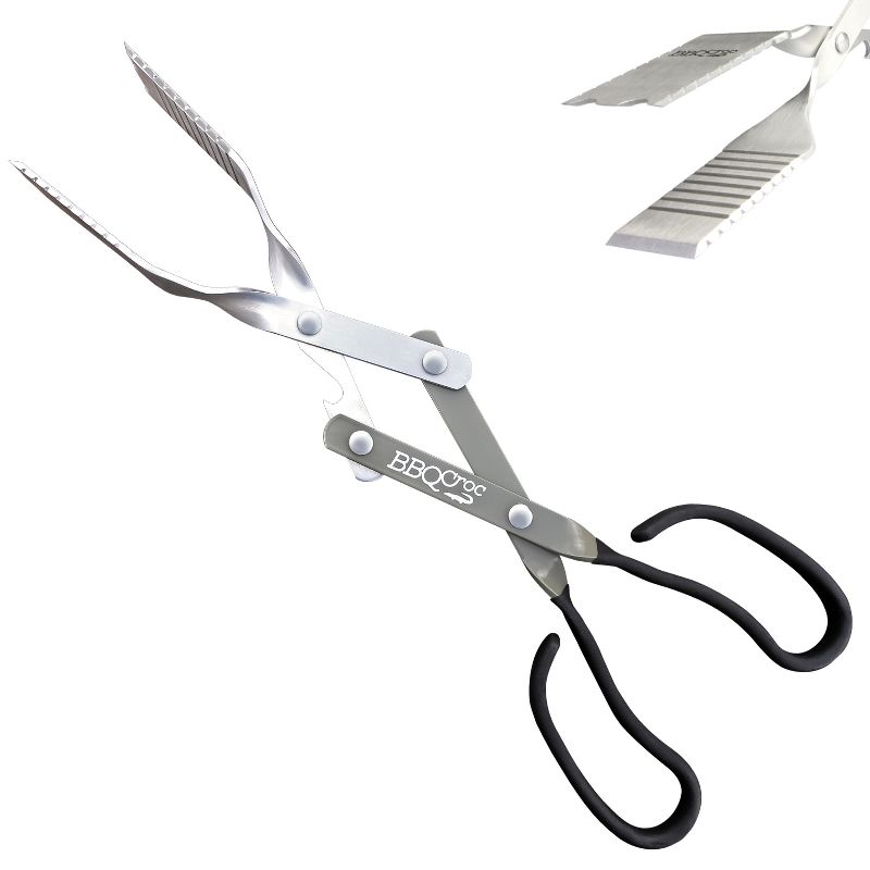 BBQCroc 3 in 1 Outdoor Grill Barbecue Cooking Tool with 15 Inch Extra Light Tongs, Spatula, and Grill Scraper, Aluminum Alloy