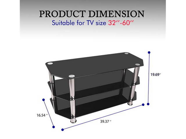TSG005 32-60" Corner Floor TV Stand 3-Tier Tempered Glass Shelves,TM23