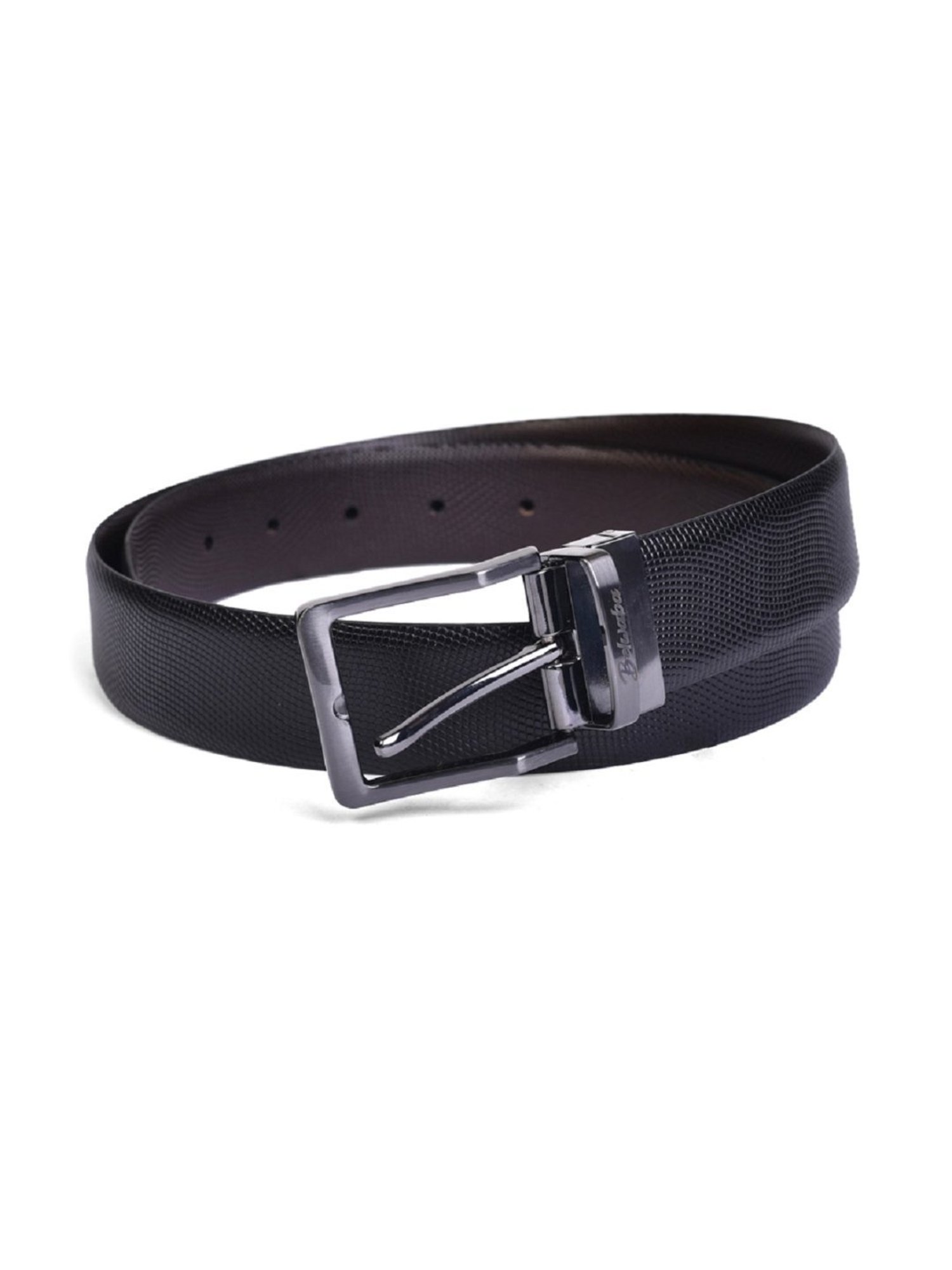 BELWABA Black & Tan Textured Formal Reversible Leather Belt for Men