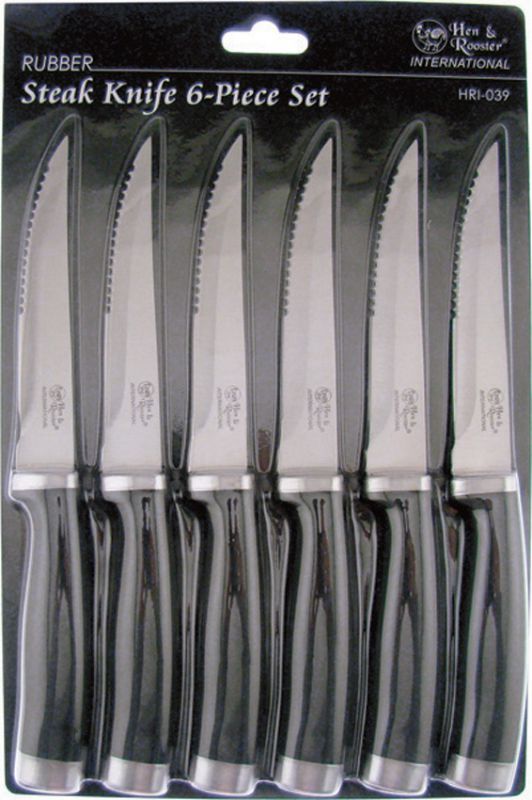 Hen & Rooster HRI039 6 Piece Steak Knife Set Black Handles