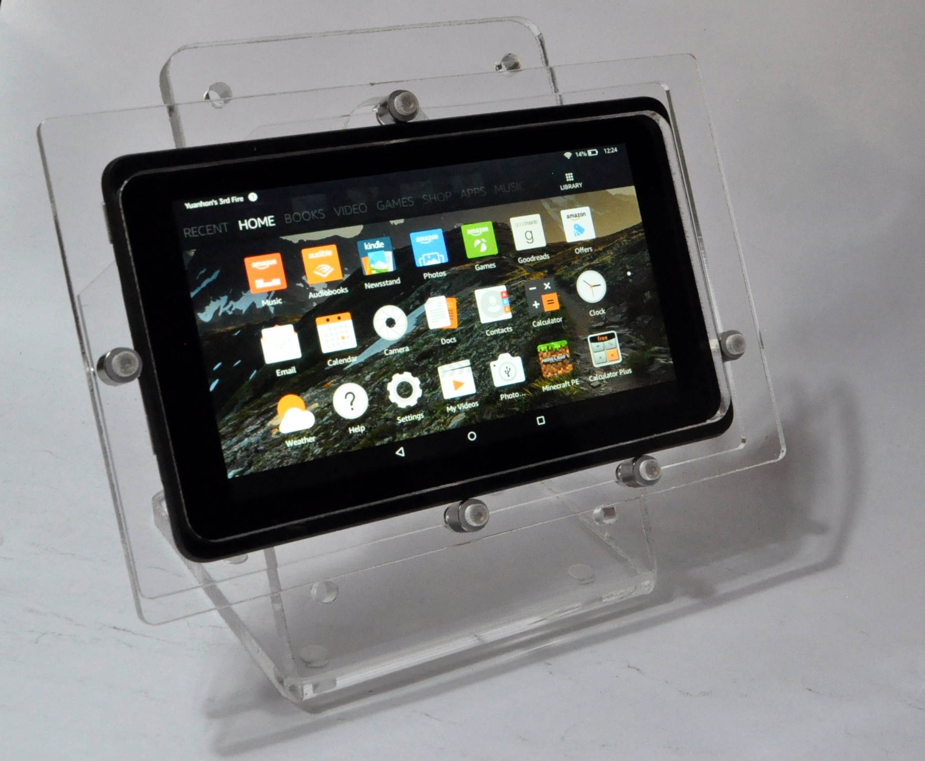 Amazon Fire 7" Security Anti-Theft Acrylic VESA Enclosure with Desktop Stand (Black)