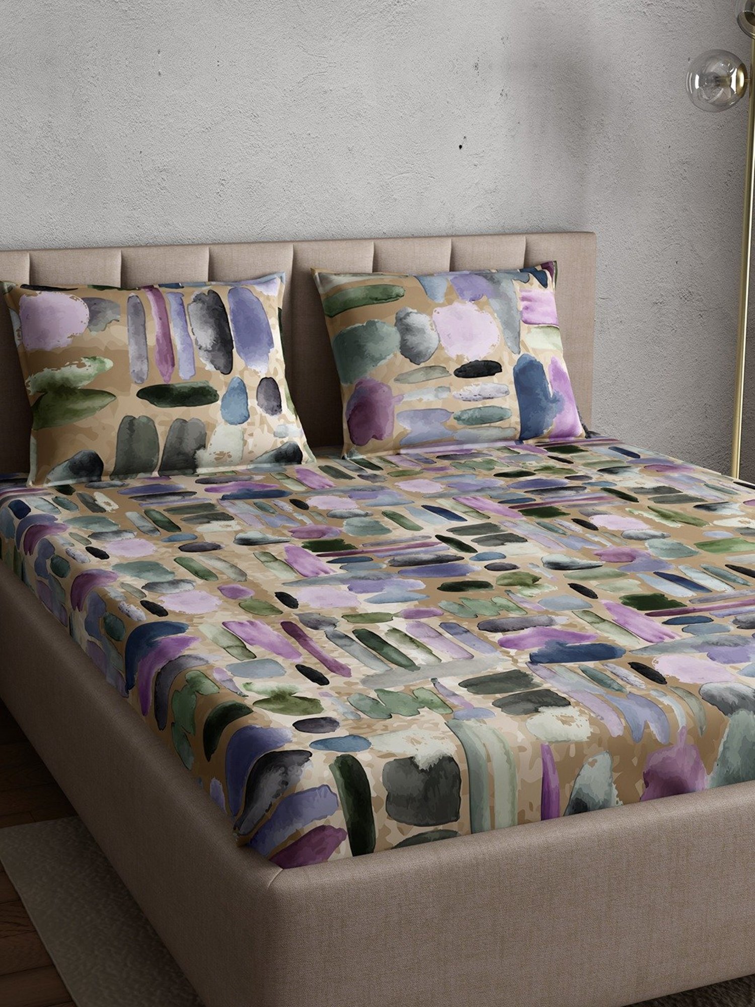 Petal Home Pebbles Sand Cotton 144 TC Bedsheet