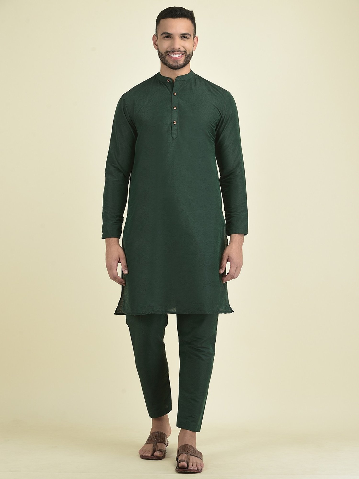 Deyann Deep Green Regular Fit Printed Kurta Set With Jacket